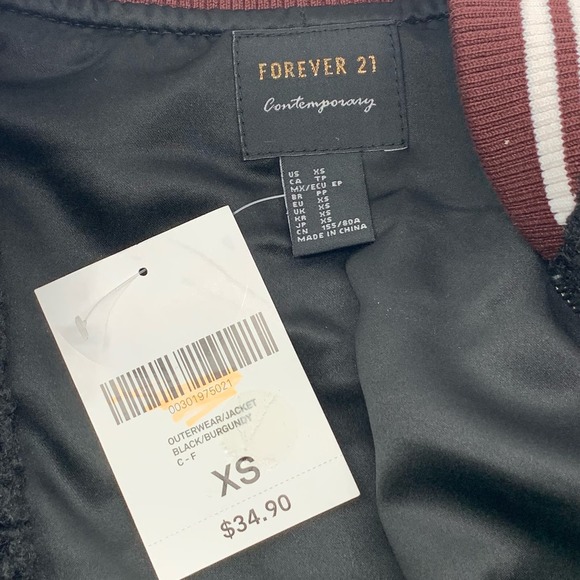 NWT Forever 21 Contemporary LS Zip Front Varsity Soft Teddy Jacket Black Size XS - Picture 4 of 9